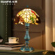 Guanya all-copper table lamp French Rococo creative bedroom bedside lamp luxury retro warm wedding decoration table lamp all-copper patina + Tiffany lampshade with 3-watt light bulb (warm light)