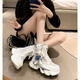 MD INS白色马丁靴女夏季新款网红兔子厚底女鞋网面透气镂空短靴女靴 白色 36