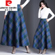 Pierre Cardin Woolen Wool Skirt Women's Plaid Spring and Autumn Long Skirt Large Swing Skirt High Waist Slim A-Line Skirt Umbrella Skirt Long Woolen Skirt Green Plaid
