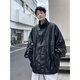 
FHHUABD leather jacket men autumn and winter American retro handsome street-like loose casual motorcycle suit pu leather jacket wjs-w9274 brown M