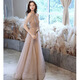 Coole Huke Art Exam Kleid Musik Schüler High School Generation Kleid Frauen Champagner Farb Abendkleid Frühling Banketttemperament Promi Champagner Pulver Langstil XL