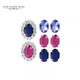 GEM STONE KING 3 pairs set of 925 silver set with rubies, sapphires, tanzanite earrings, colored gemstone earrings as a birthday gift for your girlfriend