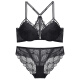 Estien Fragrance Shiyuan Bra Victoria Summer Sexy Front Button Bra Set Lace Beautiful Back Small Breast Push-Up Modal Underwear Women Black 34B/75B (With Size M Underwear)