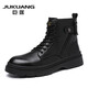 JUKUANG [top layer cowhide] 2023 new men's boots genuine leather Martin boots men's winter British style high top plus velvet men's shoes black single shoes 723 38