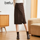 Betu Baitu Women's 2022 Autumn and Winter New Style Corduroy Skirt Autumn and Winter Women's High Waist Slim Versatile Slit A-Line Skirt Women's 2210T55 Brown M