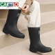Katile Crocodile 2025 Nuevas botas de lluvia de tubo media a alta para mujeres Botas de lluvia de algodón de terciopelo integrado para adultos No-deslizan zapatos de agua para mujeres impermeables [tubo medio de 28.5 cm] Color de té de leche fijo 36 36