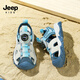 Jeep children's toe-toe sandals boys lightweight breathable casual shoes 2025 girls summer hollow anti-slip beach shoes white/blue 29 shoe inner length approximately 18.4cm