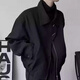Gxmy dark design short broad-shouldered flight jacket for men 2025 autumn and winter simple suit lapel long-sleeved top coat black jacket + black bottoming shirt + black trousers three-piece set XL recommended 125-140Jin Jin equals 0.5 kg