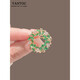 QUAMER Gold Store Green Leaf Round Small Brooch Fixed Clothes Pin Corsage Women's Exquisite Shirt Collar Anti-Leaking Leaf Diamond