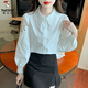 Woodpecker embroidered cotton shirt for women in spring 2024 new fashionable embroidered age-reducing shirt loose and versatile long-sleeved top CY9227 White M [Suggested 96-110Jin [Jin equals 0.5 kg]]