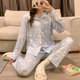 
REJIP spring and autumn cotton pajamas women ins cute cartoon lapel cardigan loose thin style can be worn outside home clothing set 9227 XL