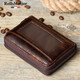 RollsMinjor brand new casual top layer cowhide zipper organ card bag genuine leather bank card bag men's retro handmade card clip brown 10 card positions