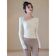 LULUUVTTOH Yoga Wear Women's Autumn and Winter Sports Tops with Breast Pads Slim Fit Long Sleeve Pilates Training Fitness Wear for Women Light Ivory Fixed Cup M