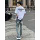 Qumile American street fashion brand letter printing heavy short-sleeved T-shirt men's summer casual loose white cotton base shirt white L [recommended 100-120 Jin [Jin equals 0.5 kg]]