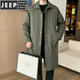 JEEP SPIRIT windbreaker men's mid-length autumn and winter Yamamoto style khaki lapel coat large size fat man coat single-breasted cloak military green M