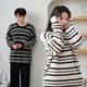 Shaqian couples pajamas winter half velvet plus velvet thickened coral velvet men and women autumn and winter striped warm home clothes