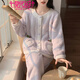 Pajamas de velours de corail modal pour les femmes en automne et hiver plus cardigan épaissis en velours ensemble de flanelle douce et mignonne pour l'usure en plein air 3881 à quatre feuilles L