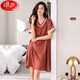 LangSha 2025 new nightgown women pajamas summer thin cool short-sleeved sexy mid-skirt ice real silk home clothes thin white oak 9923 L 165