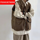 YOOOURTHING Japanese Retro Loose Workwear Vest Men's Multi-Pocket Outdoor Functional Men's and Women's Ami Khaki Camping Tactical Vest Brown XL [Recommended 120-140 Jin [Jin equals 0.5 kg]]