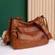 Qingou 2025 new soft leather women's bag trendy mother large capacity soft leather atmospheric middle-aged and elderly single-shoulder crossbody bag FSG k686 retro trendy zipper-black