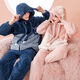 Fenten couple's pajamas autumn and winter thickened hooded coral velvet warm drawstring cartoon fashion home wear pajamas set cherry blossom pink (women's style) XL