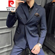 Pierre Cardin double breasted suit men's suit slim casual Korean style British style formal men's wedding plus size suit trend 9962 coffee color suit + trousers tie 3XL