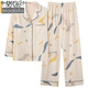 Modal pure cotton pajamas women's cardigan lapel printed autumn suit breathable and can be worn outside with all cotton casual women's home clothes LFT9227 M