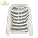 Giovanni spring new hooded sweatshirt striped black and white stitching designer wool long-sleeved top black striped S