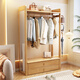 普莱蒂旺衣架置物架落地全实木挂家用卧室带镜子储物简约衣帽架穿衣镜多功 实木环保原木色【100CM】 可折叠