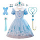 G.duck Elsa Princess Dress Girls Spring and Autumn Frozen Puff Dress Autumn and Winter Children's Elsa Dress Dress Skirt Long Sleeve Blue (with Veil) + Eight-piece Set 120 Suitable for heights around 110cm