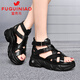Fugui Bird Sponge Cake Thick-soled Sandals for Women in Summer New Casual Daddy Shoes Real Cowhide Retro Soft Sole Roman Fish Mouth Shoes Women Black 36