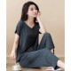 Modal Pajamas Summer Summer Pantalones cortos de manga corta Fina 2025 Conjunto de ropa casera nueva con almohadillas en el pecho para ropa exterior YM841 Gray 2xl