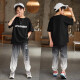 McTicco Boy Suit Summer Camiseta para niños de moda Ropa para niños de moda deportes informales de verano y gran niño moderno a la moda 9767 negro + 5725 gradiente [traje de seda de hielo] 170 tamaño (160-170cm)