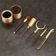 Jiutang Pure Brass Tea Ceremony Six Gentlemen Kung Fu Tea Set Accessories Three-piece Tea Brush Set Tea Brush Knife Needle Clip Tea Coaster Copper and Wood Accessories-Copper Wood Six Gentlemen Cup Holder Cover-Yueyun