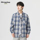 MMOPTOP日系复古长袖格子衬衫男士秋冬季潮流宽松休闲衬衣2209深蓝XL