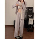 Dreaming Pajama de flores de Taro Purple para niñas Algodón puro con almohadillas de pechuga en primavera y otoño Nuevo pantalones de manga larga Juego de ropa en el hogar 9926#Tres flores-púrpura M