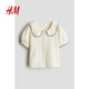 H&M children's clothing girls short-sleeved summer puff sleeve collared top 1227246 cream 140 689-10Y