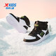 Xtep children's cotton shoes leather surface moisture-proof and stain-resistant high-top sneakers warm and comfortable Velcro high-top sneakers black/new white 31