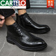 
CARTELO 2025 new spring breathable Martin boots men's mid-top leather boots high-top leather shoes business formal wear side zipper men's boots black inner height increase model 1.5cm 42