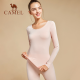 CAMEL women's velvet thermal underwear set, close-fitting, tight-fitting, breathable autumn underwear, comfortable, thin, rose red S