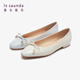 Lairsdan Spring new elegant bow ballet flat heel flat women's shoes round toe leather single shoes 5M15602 Grey GYK 38