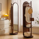 Ruifan Nordic solid wood dressing mirror living room rotating full-body mirror floor-standing home mirror bedroom storage makeup fitting mirror