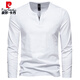 Pierre Cardin Henry heavyweight men's long-sleeved T-shirt with spring and autumn slim casual v-neck solid color bottoming shirt clothes top black XL