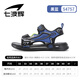 Qibohui boys sandals children's shoes medium-large children's soft sole open-toe shoes summer new 2025 teenager boys beach shoes black/blue-757 40