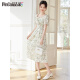 Vestido de manga corta Pincai con collar cuadrado elegante y suave falda floral Midi Temperamento fresco Falda A-Line P132Q1381