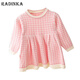 Radinka2025 new autumn and winter girls dress children's knitted plaid skirt baby girl stylish red princess dress TSB pink bow two-piece set without velvet 100 cm