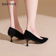 Daphne's Chinese Valentine's high-heeled suede-slim heels with one foot, professional pointed shoes, velvet black (5cm heels high) 37