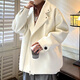 GQWWQX woolen windbreaker jacket for men in autumn and winter thickened yuppie Korean fashion brand loose short woolen coat off-white L