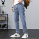 Playboy (PLAYBOY) jeans men's 2025 spring and autumn new trendy straight loose pants men's casual elastic Korean version of nine-point pants blue and gray X-6115HH9901 28