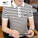 
SEPTWOLVES summer new men's pure cotton slim short-sleeved men's youth lapel T-shirt POLO. shirt striped thin ins short-sleeved men's black 5012- XL [120-135Jin[Jin equals 0.5 kg]]